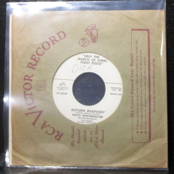 Hugo Winterhalter - Memories Of You / Autumn Rhapsody 7" VG+ Promo 45 Canada - Shuga Records