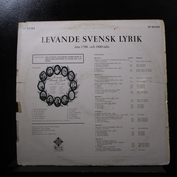 Levande Svenske - Lyrik Fran 1700- Och 1800-Talet LP VG+ LT 33153 Discofil Vinyl - Shuga Records