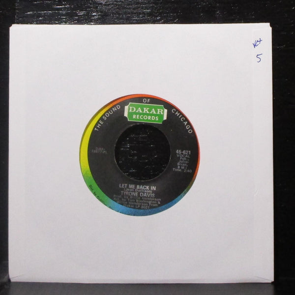 Tyrone Davis - Love Bones / Let Me Back In 7" VG+ Vinyl 45 Dakar 45-621 USA 1970 - Shuga Records