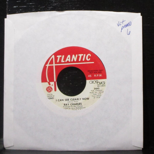 Ray Charles - I Can See Clearly Now 7" VG+ Promo Vinyl 45 Atlantic 3443 USA 1977 - Shuga Records