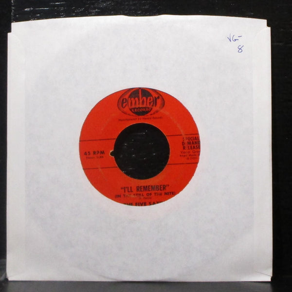 The Five Satins - I'll Remember / The Jones Girl 7" VG- Vinyl 45 Ember E-1005 - Shuga Records