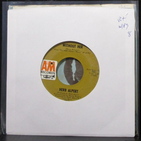 Herb Alpert - Without Her / Sandbox 7" VG+ Vinyl 45 A&M 1065 USA 1969 - Shuga Records