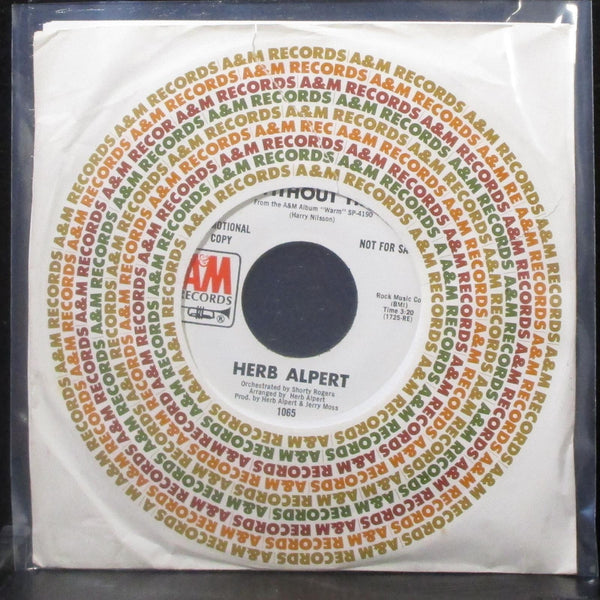 Herb Alpert - Without Her 7" Mint- Promo Vinyl 45 A&M 1065 USA 1972 - Shuga Records