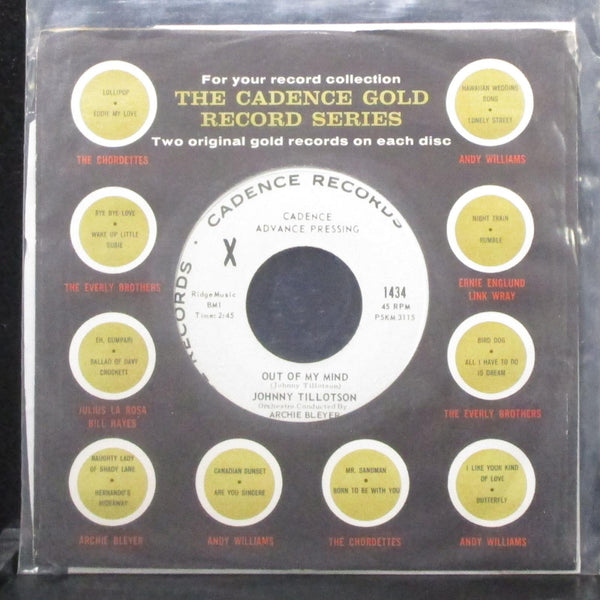 Johnny Tillotson - Out Of My Mind / Empty Feelin' 7" VG+ Promo Vinyl 45 Cadence - Shuga Records