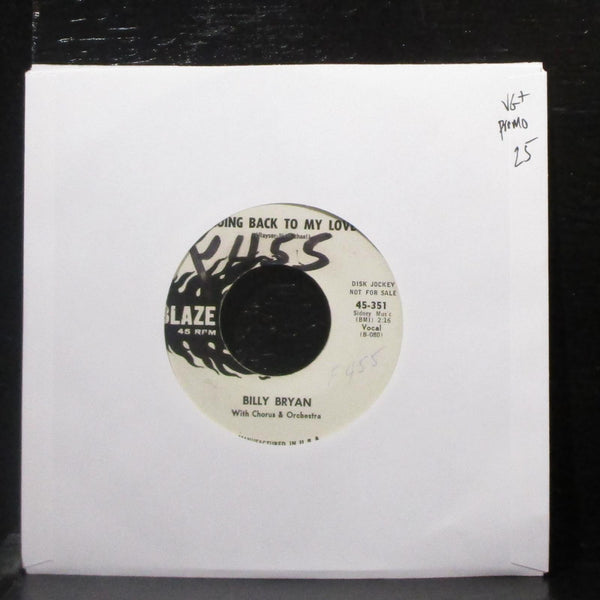 Billy Bryan - Cradle Of My Arms / Going Back To My Love 7" VG+ Promo 45 Blaze - Shuga Records