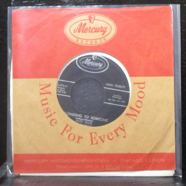 Patti Page - Bring Us Together / Belonging To Someone 7" VG+ Vinyl 45 Mercury - Shuga Records
