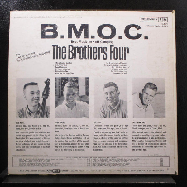 The Brothers Four - BMOC Best Music On/Off Campus LP VG+ CS 8378 Vinyl 360 Sound - Shuga Records