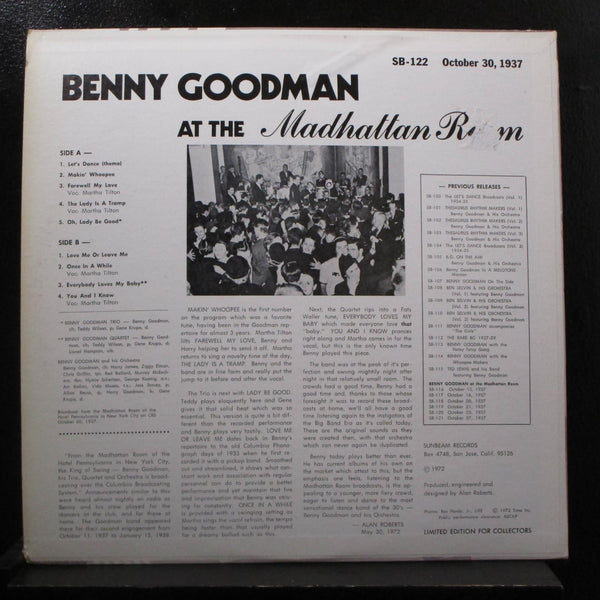 Benny Goodman - At The Manhattan Room 10-30-1937 LP Mint- SB 122 Record - Shuga Records