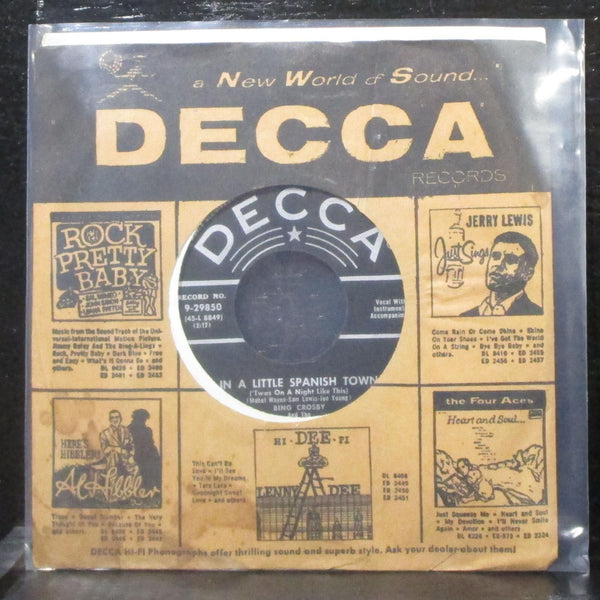 Bing Crosby - In A Little Spanish Town 7" VG+ Vinyl 45 Decca 9-29850 USA 1956 - Shuga Records