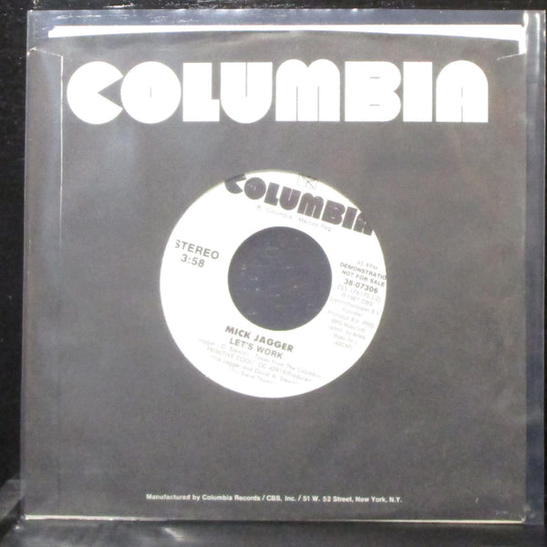 Mick Jagger - Let's Work 7" Mint- Promo Vinyl 45 Columbia 38-07306 USA 1987 - Shuga Records
