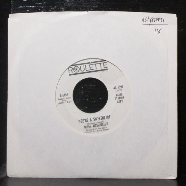 Dinah Washington - You're A Sweetheart / It's A Mean Old World 7" VG+ Promo 45 - Shuga Records