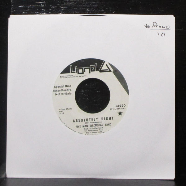 Five Man Electrical Band - Absolutely Right 7" Mint- Promo Vinyl 45 Lionel L3220 - Shuga Records