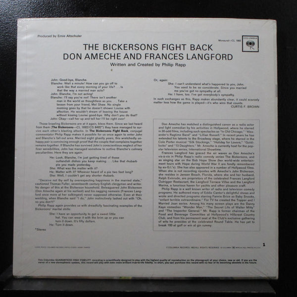 Don Ameche & Frances Langford - Bickersons Fight Back LP New Sealed CL 1883 Mono - Shuga Records