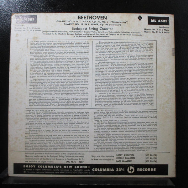 Budapest String Quartet - String Quartets Of Beethoven Vol 2 LP Mint- SL173 6i - Shuga Records