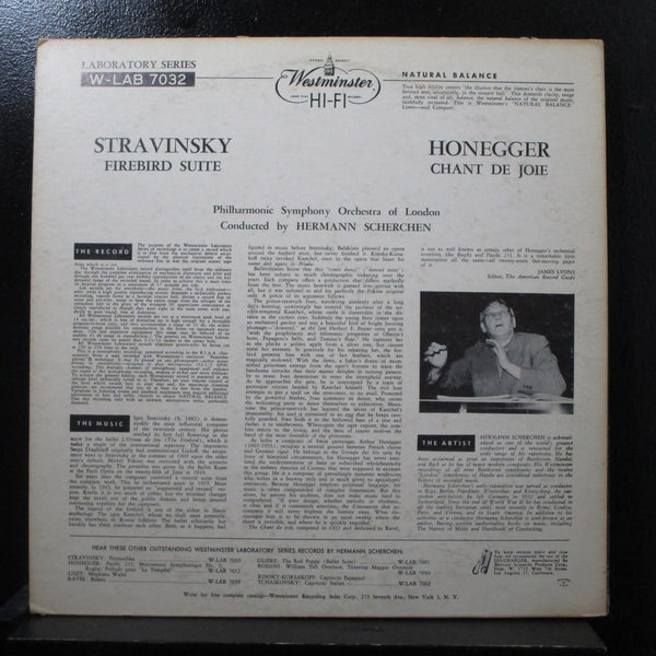 Stravinsky, Honegger - Firebird Suite, Chant De Joie LP Mint- W-LAB 7032 Mono - Shuga Records