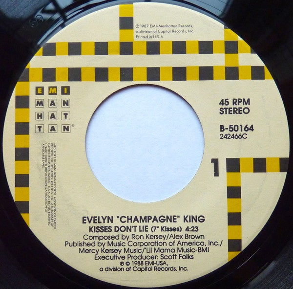 Evelyn "Champagne" King ‎– Kisses Don't Lie - VG+ 45rpm 1988 USA EMI-Manhattan Records - Funk / Soul - Shuga Records