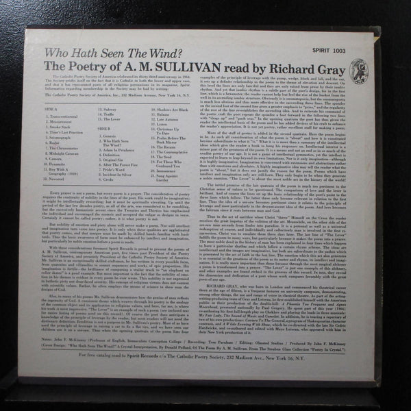 A. M. Sullivan, Richard Gray - Who Hath Seen The Wind LP VG+ Mono Vinyl Record - Shuga Records