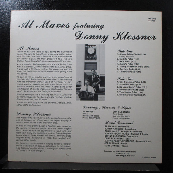 Al Maves Featuring Donny Klossner LP Mint- JBM 12146 Private MN Polka Record - Shuga Records