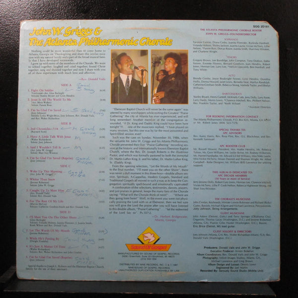 John W. Griggs & Atlanta Chorale - A Live Praise Gathering 2 LP VG+ SOG-2D161 - Shuga Records
