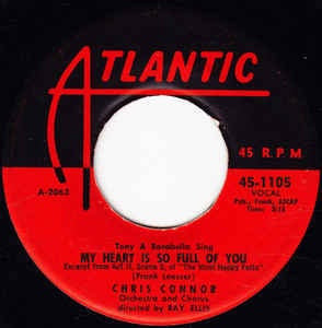Chris Connor- My Heart Is So Full Of You / I Miss You So- VG+ 7" Single 45RPM- 1956 Atlantic USA- Jazz/Pop