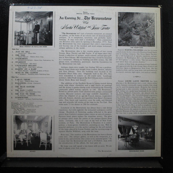 Martha Williford And Louise Trotter - An Evening At The Brownstone LP VG+ 770412 - Shuga Records