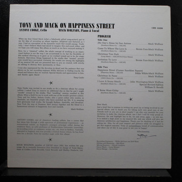 Tony And Mack - On Happiness St. LP Mint- CRS-31056 Private Jazz Vinyl Record - Shuga Records