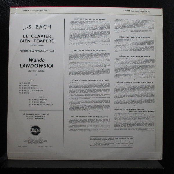 Landowska, Bach - Le Clavier Bien Tempr - Livre LP Mint- 630.474 France Record - Shuga Records