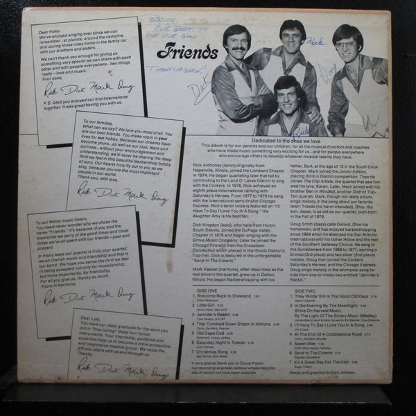 Friends - Friends LP VG+ U-82486 Autograped, Hits Covered by Chicago Quartet - Shuga Records