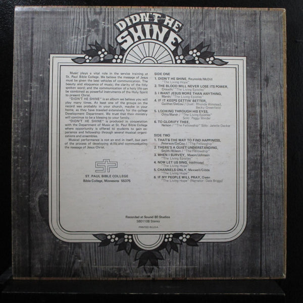 Various - Didn't He Shine LP VG+ S801108 Private Christian Folk Rock 1975 Record - Shuga Records