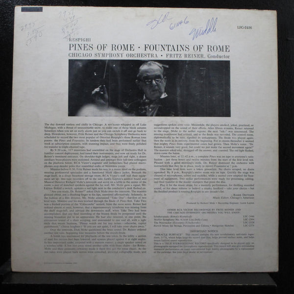 Respighi/Reiner - Pines / Fountains Of Rome LP VG+ LSC2436 Living Stereo 14s/15s - Shuga Records