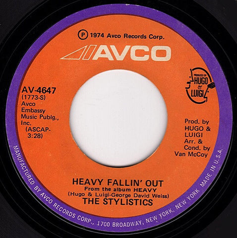 The Stylistics ‎– Heavy Fallin' Out / Go Now - VG 45rpm 1974 USA - Soul