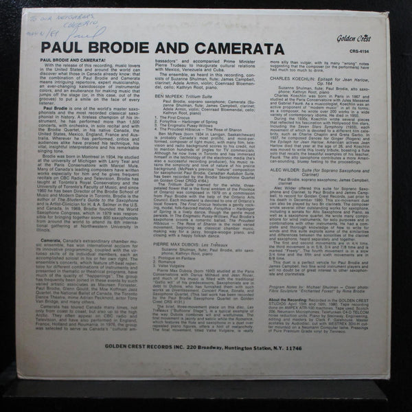 Paul Brodie And Camarata LP Mint- CRS-4194 Stereo 1980 Golden Crest Vinyl Record - Shuga Records