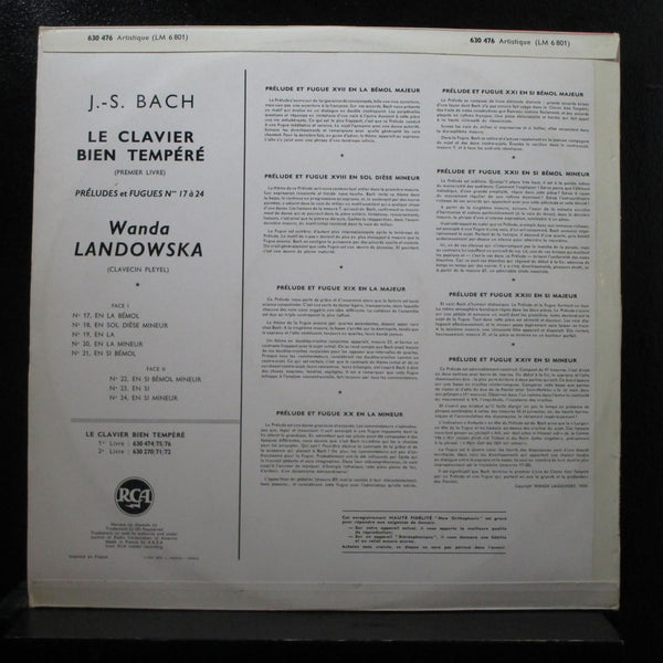 Wanda Landowska - Le Clavier Bien Tempr LP Mint- 630.476 Mono France Vinyl - Shuga Records