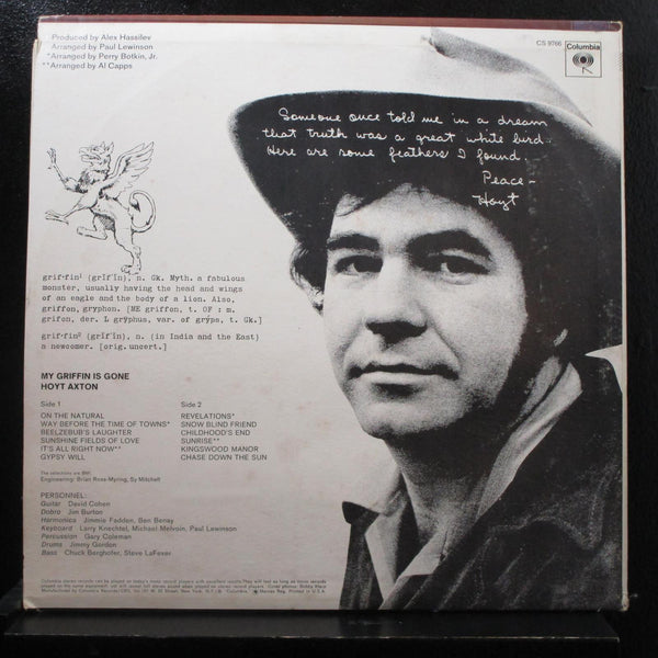 Hoyt Axton - My Griffin Is Gone LP Mint- CS 9766 Vinyl Record - Shuga Records