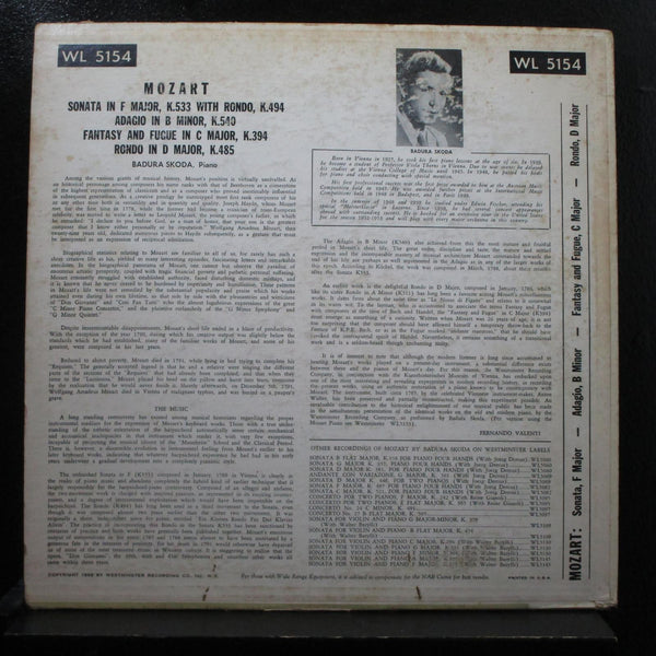 Mozart, Skoda - Sonata In F, Adagio In Bm, Fantasy & Fugue In C LP VG+ WL 5154 - Shuga Records