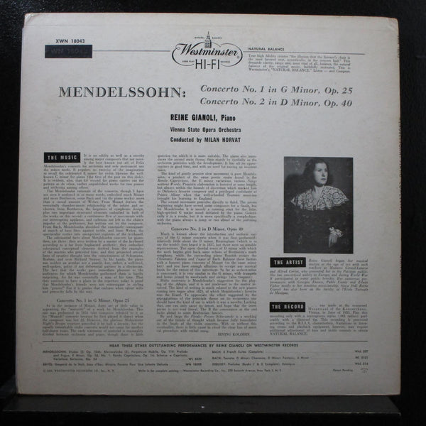 Reine Gianoli - Mendelssohn - Concerti Nos. 1 & 2 LP VG+ XWN 18043 Vinyl Record - Shuga Records