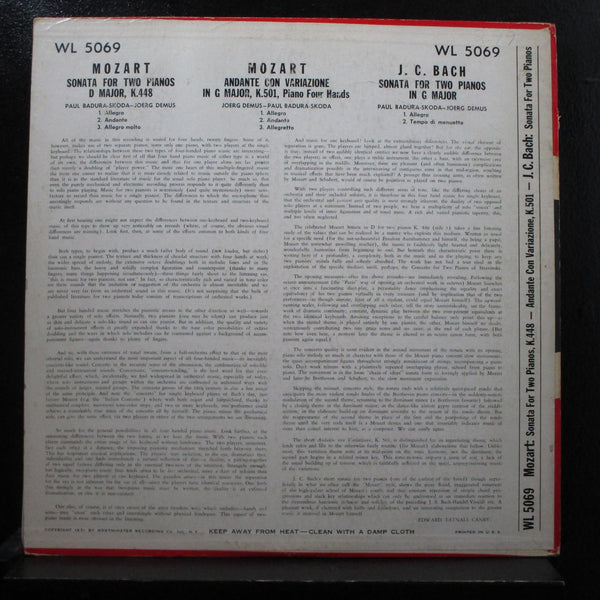 Badura-Skoda, Joerg Demus - Music For 2 Pianos LP VG WL 5069 Mono Green Label - Shuga Records