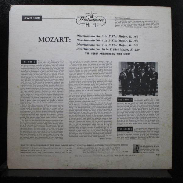 Wolfgang Amadeus Mozart - Divertimenti Nos. 3,4,9, 16 LP VG+ WN 18011 Record - Shuga Records