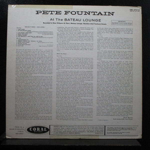 Pete Fountain - At The Bateau Lounge LP VG+ CRL 57314 Promo 1960 Vinyl Record - Shuga Records