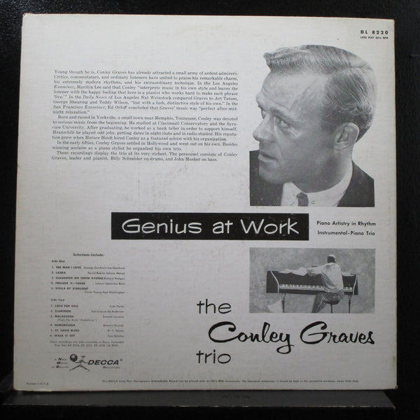The Conley Graves Trio - Genius At Work LP VG DL 8220 Mono Promo Vinyl Record - Shuga Records