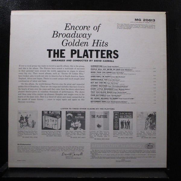 The Platters - Encore Of Broadway Golden Hits LP Mint- MG-20613 Mono 1st - Shuga Records