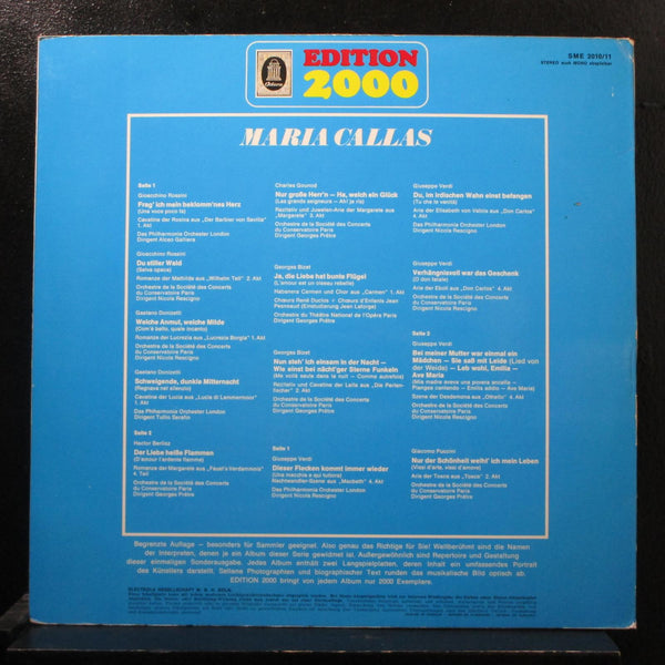 Maria Callas - Edition 2000 2 LP Mint- SME 2010 Germany Gold Label Stereo Vinyl - Shuga Records