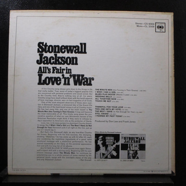 Stonewall Jackson - All's Fair In Love 'N' War LP Mint- CS 9309 Red 2i 360 Sound - Shuga Records
