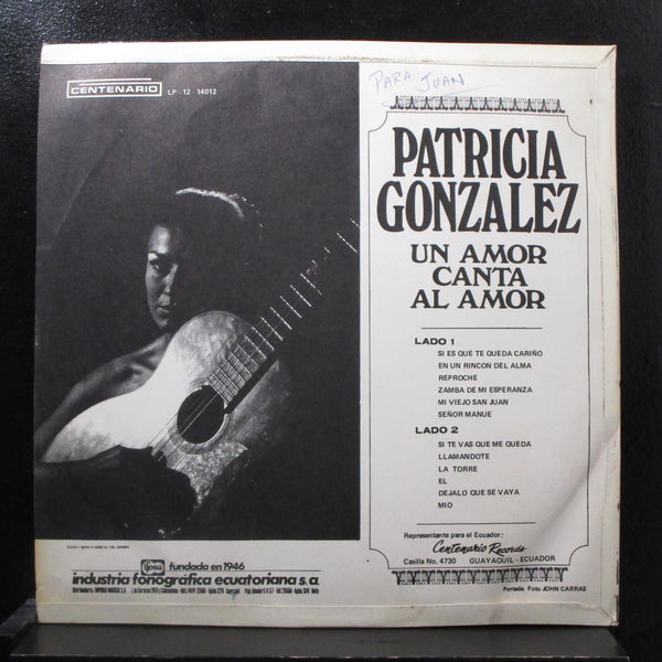 Patricia Gonzlez - Un Amor Canta Al Amor LP New Sealed LP-12-14012 Ecuador - Shuga Records