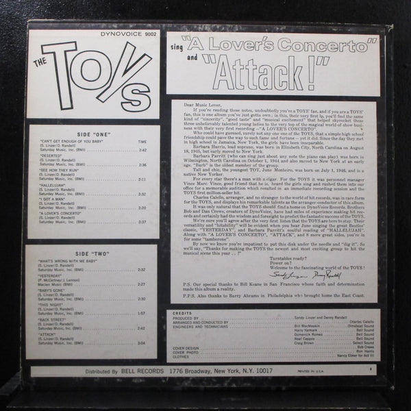 The Toys - Sing A Lover's Concerto And Attack LP VG+ DVS 9002 Vinyl Record - Shuga Records
