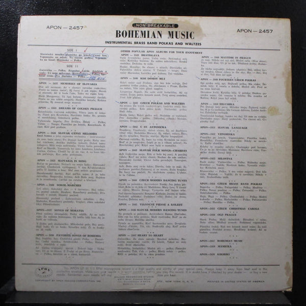 Brass Band - Bohemian Music LP VG+ APON-2457 Mono 1960 Vinyl Record - Shuga Records