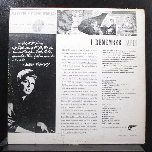 Vicky Autier - I Remember Paris LP VG+ T-10041 Mono 1957 USA Vinyl Record - Shuga Records
