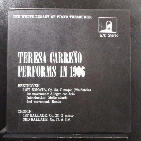 Teresa Carreo - Performs in 1906: Beethoven / Chopin LP VG+ Mono S 670 Record - Shuga Records