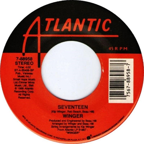 Winger- Seventeen / Poison Angel- VG+ 7" Single 45RPM- 1988 Atlantic USA- Rock/Glam