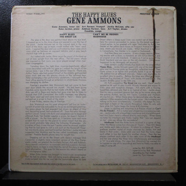 Gene Ammons All Stars - The Happy Blues LP VG PRLP 7039 Yellow 203 South Record - Shuga Records